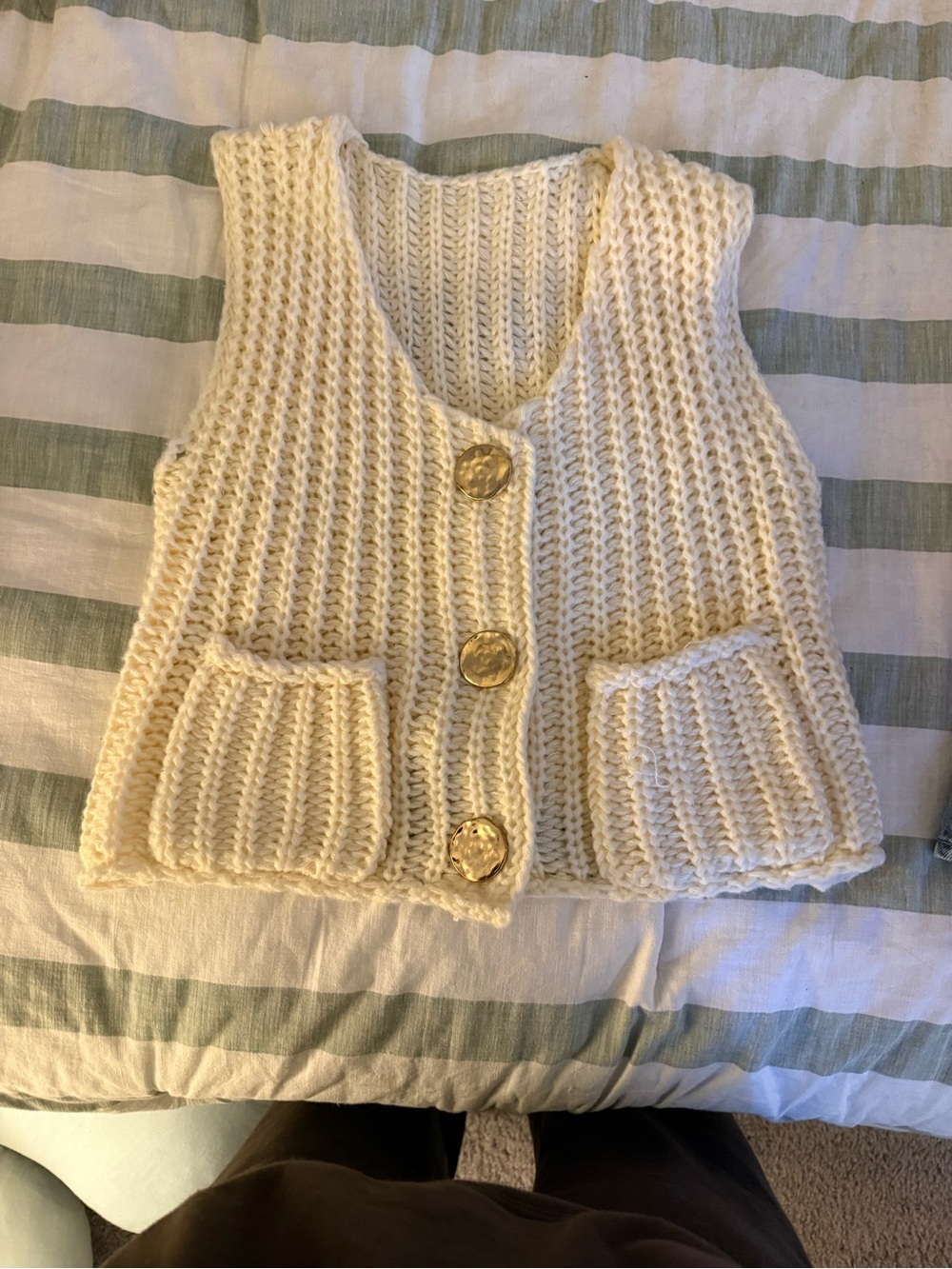 Cream Chunky Knit Button Front Vest - Women Sweater